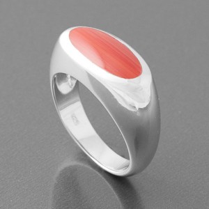 Ring Silber oval Koralle rot, Größe 54